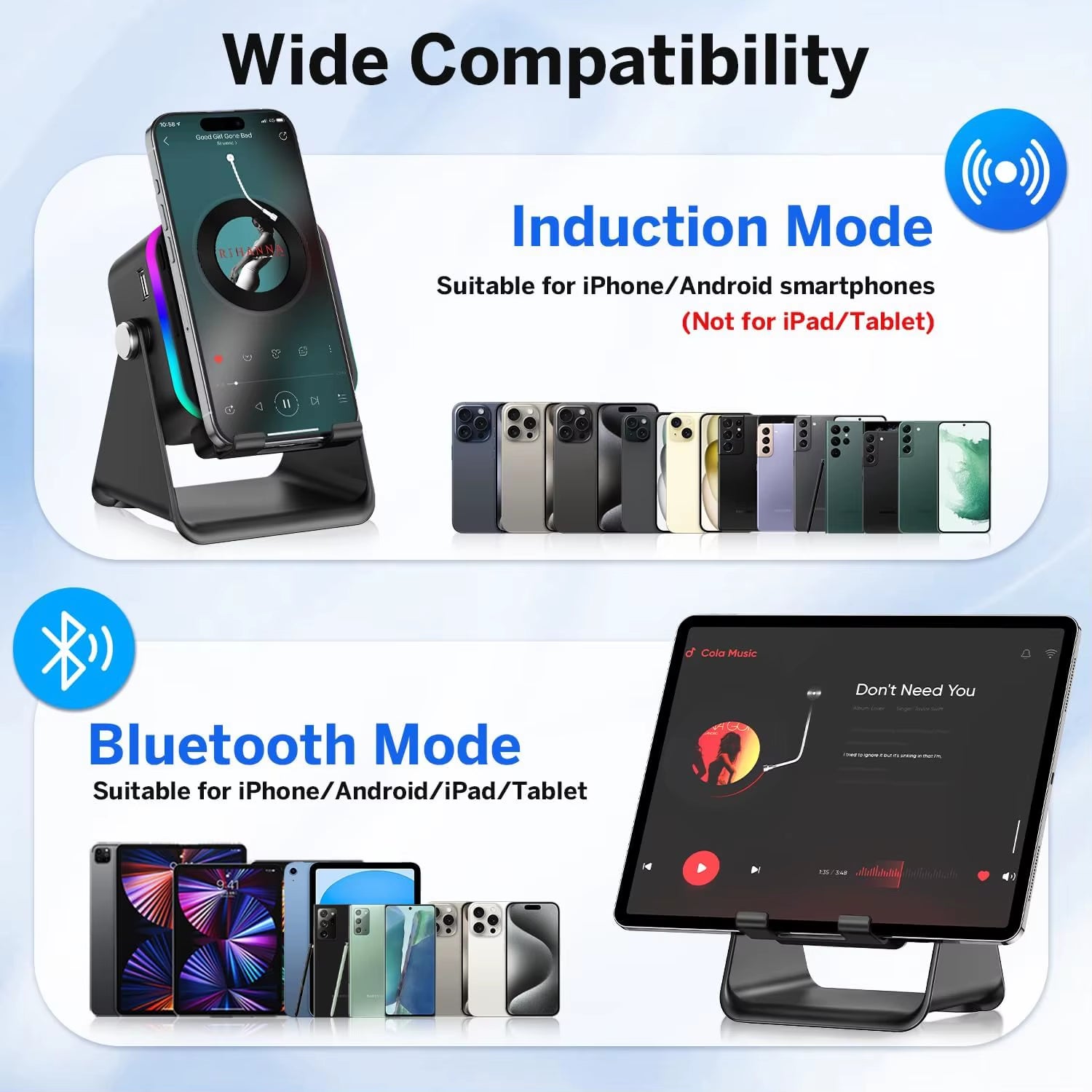 (Upgraded)5 in 1 Auto-Induction 5000Mah Wireless Induction Speaker 8 RGB Lights HIFI Sound Portable Bluetooth Phone Holder Gifts